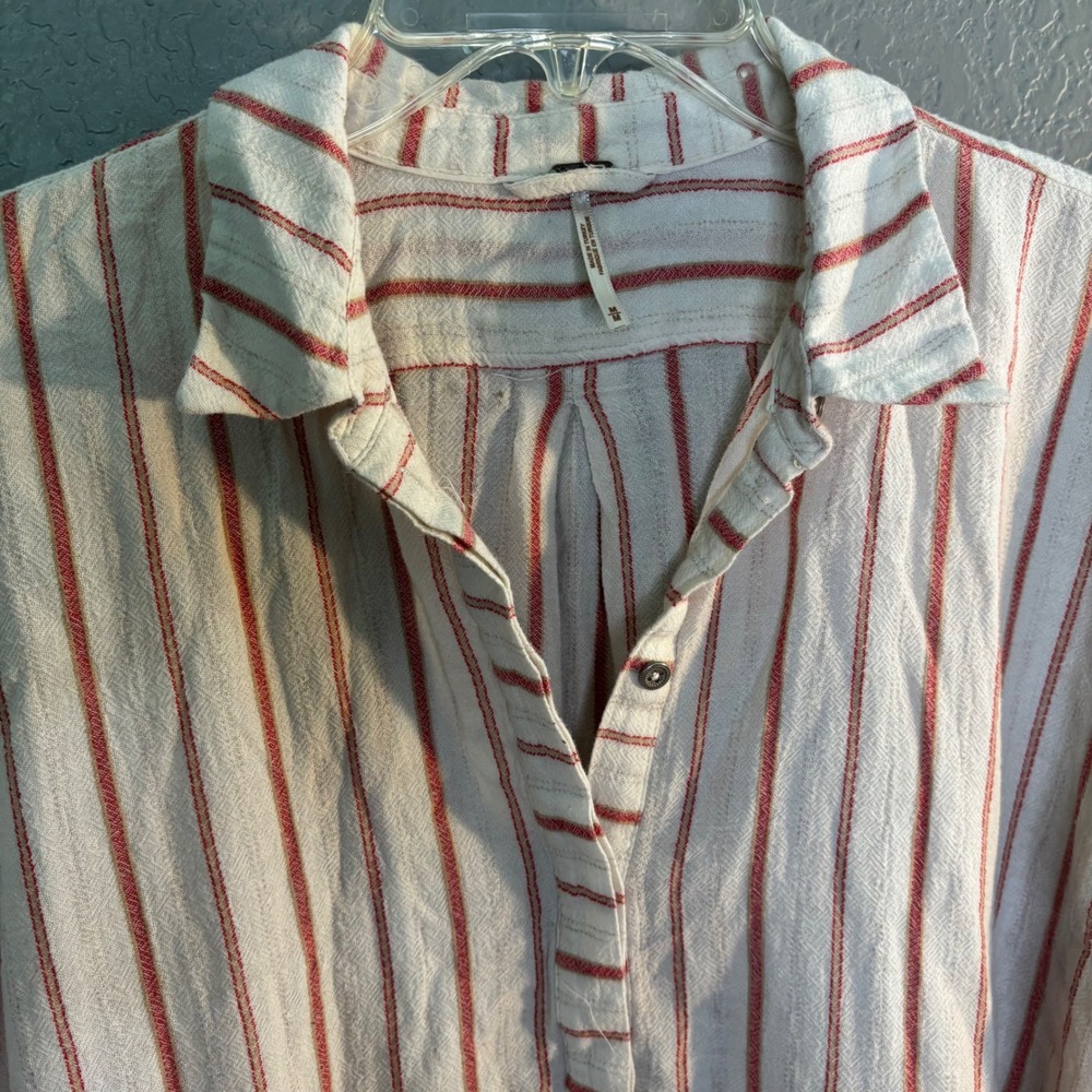 Free People Medium Pencil Stripe Night Shirt Gown Cotton Cottage Minimal Lagen - Picture 3 of 8